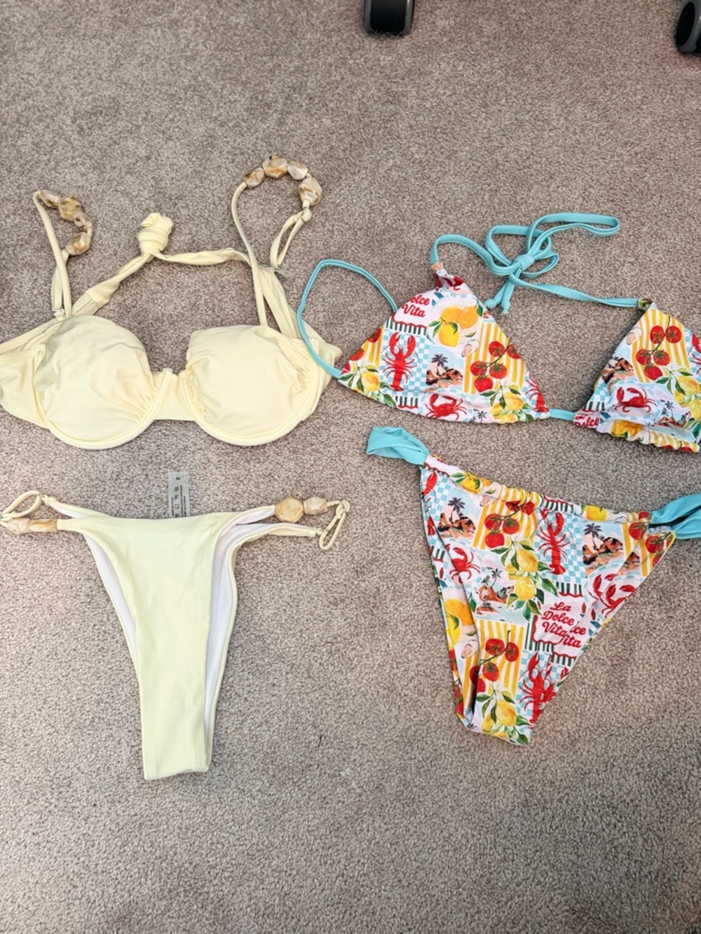 SHEIN ivory Underwire Bikini & Tropical Print Triangle Bikini Set